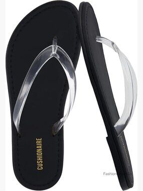 Women's Black Flip-Flop Sandals with Clear Straps